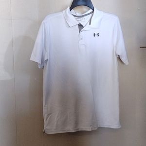 Youth Under Armour Tee Shirt Heatgear Polo Loose White Logo Short Sleeve 